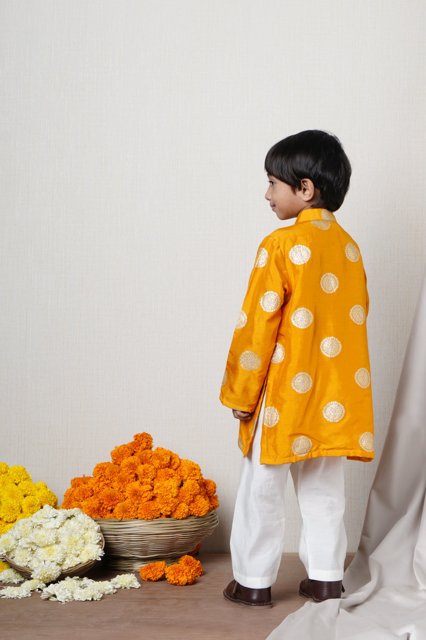 Yellow Festive Silk Kurta With Pyjama