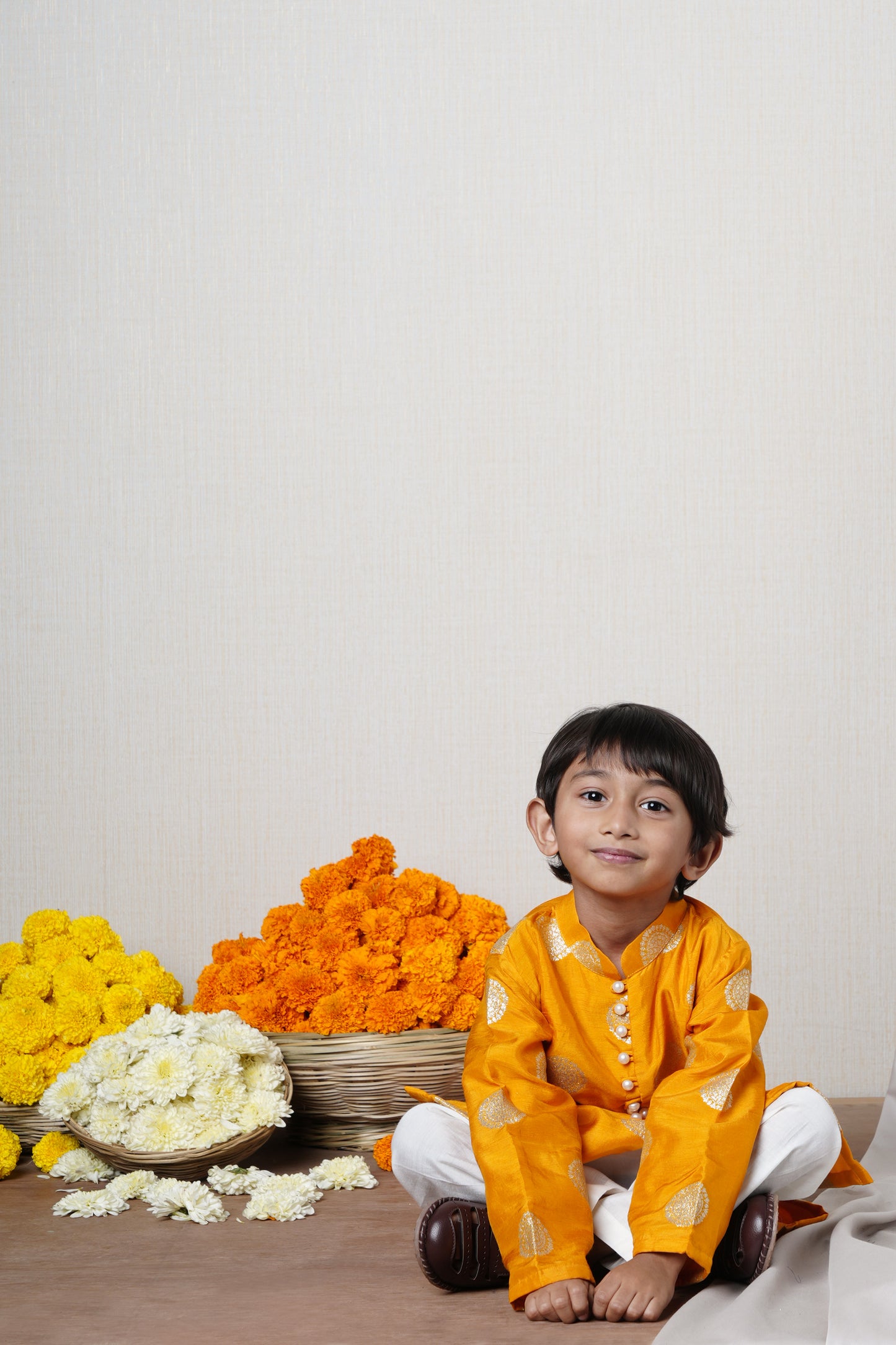 Yellow Festive Silk Kurta With Pyjama