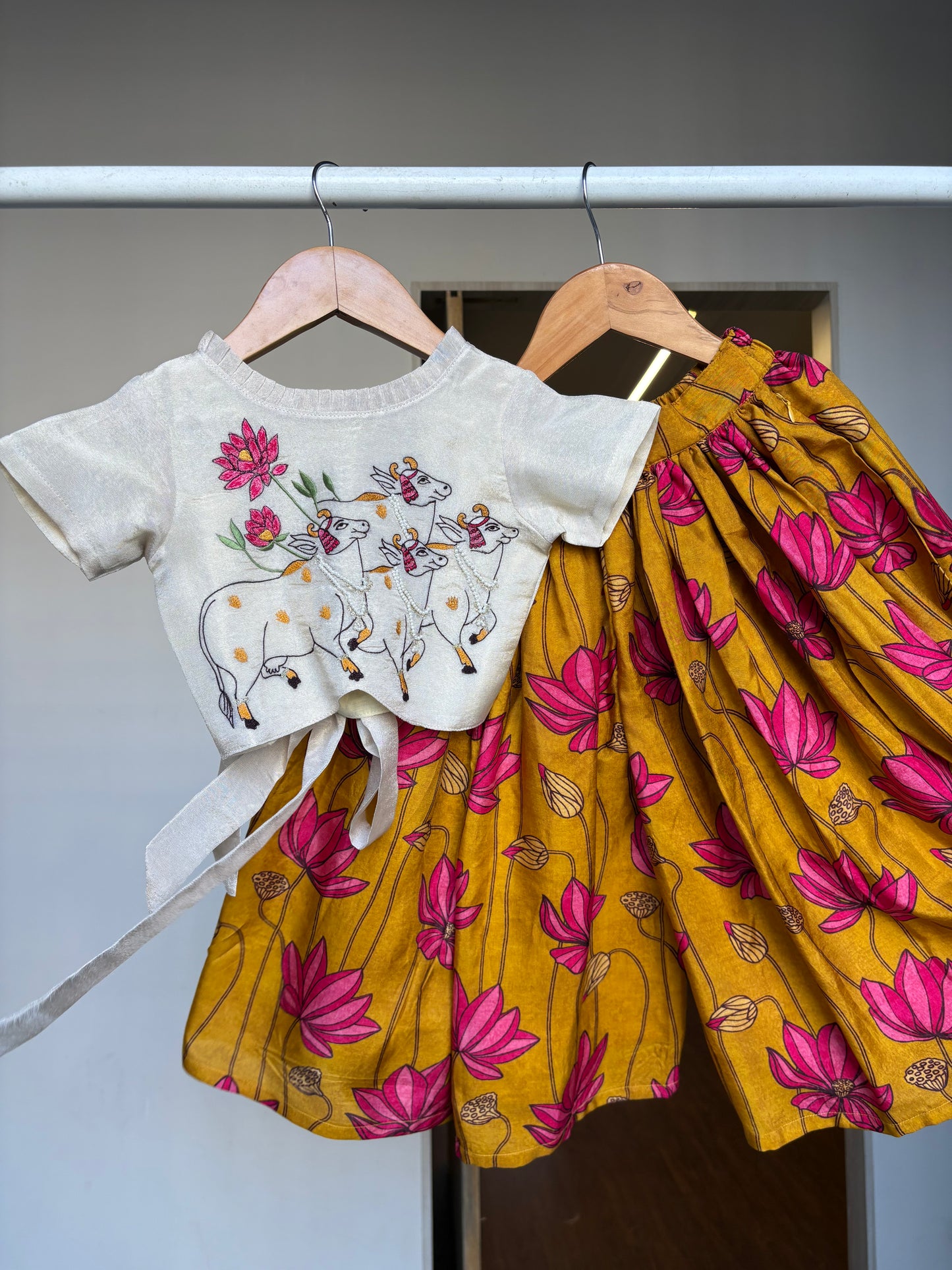 Ivory & Mustard Floral Moti Embroidery Top & Palazzo Set